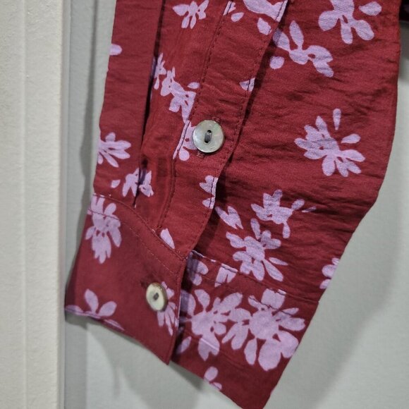 NWT Madewell Button Front V-Neck Cropped Long-Sleeved Cabernet Floral Top Sz XS - Picture 8 of 13